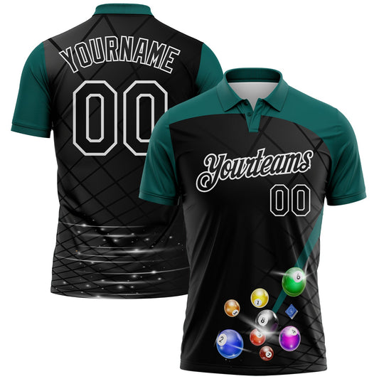 Custom Black Midnight Green-White Billiard Balls Performance Polo Shirt - Main View