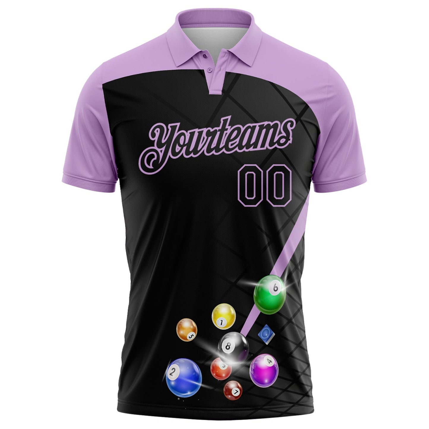 Custom Black-Light Purple Billiard Balls Performance Polo Shirt view 2