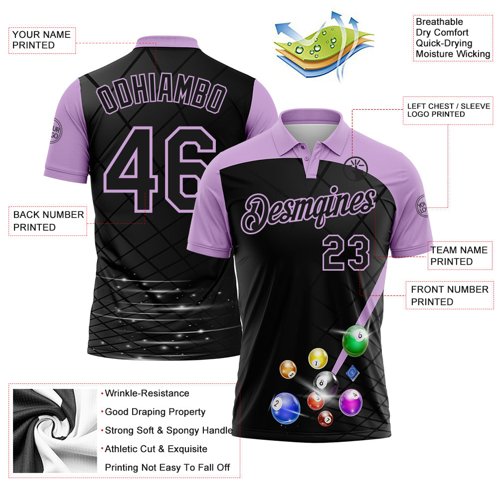 Custom Black-Light Purple Billiard Balls Performance Polo Shirt view 3