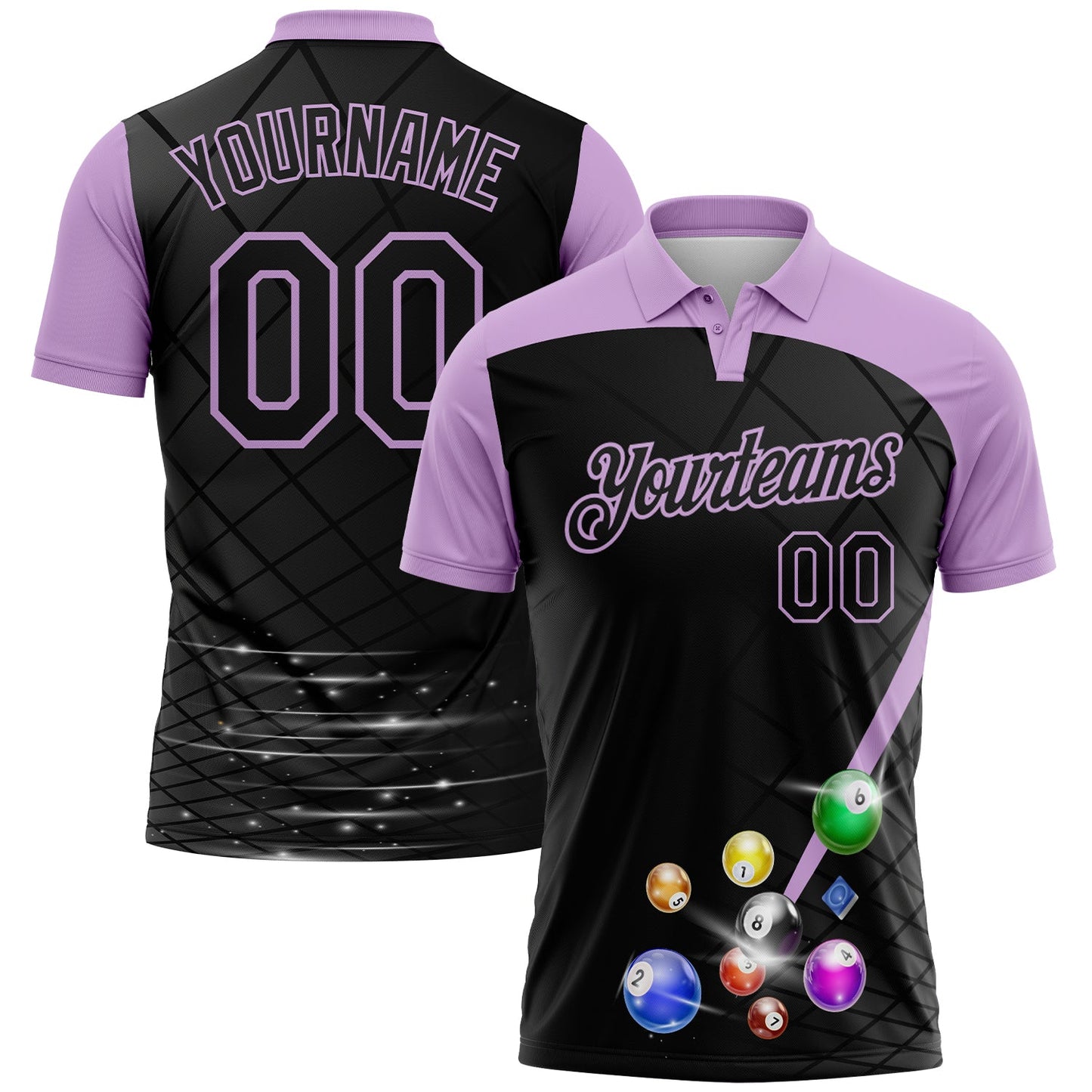 Custom Black-Light Purple Billiard Balls Performance Polo Shirt - Main View