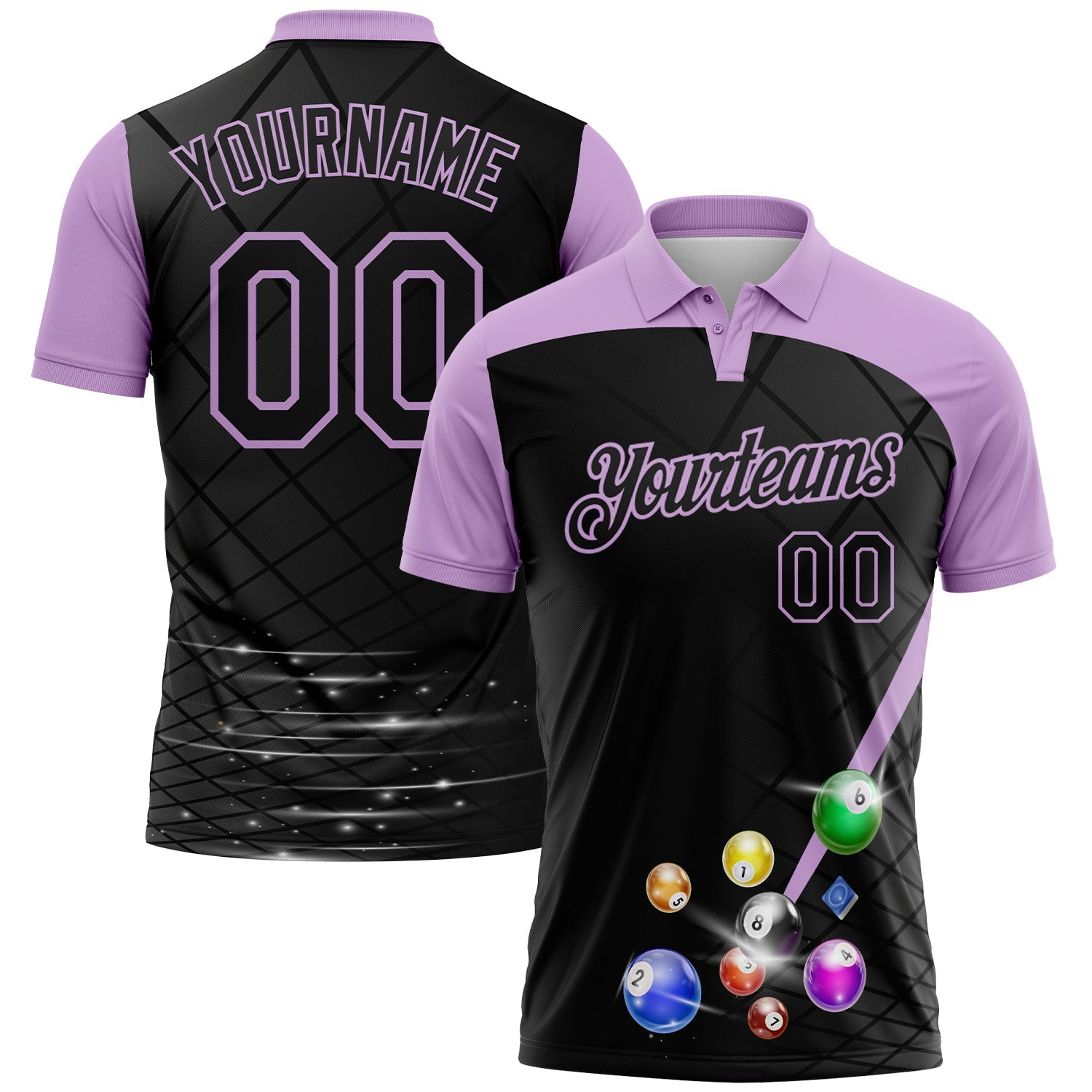 Custom Black-Light Purple Billiard Balls Performance Polo Shirt - Main View