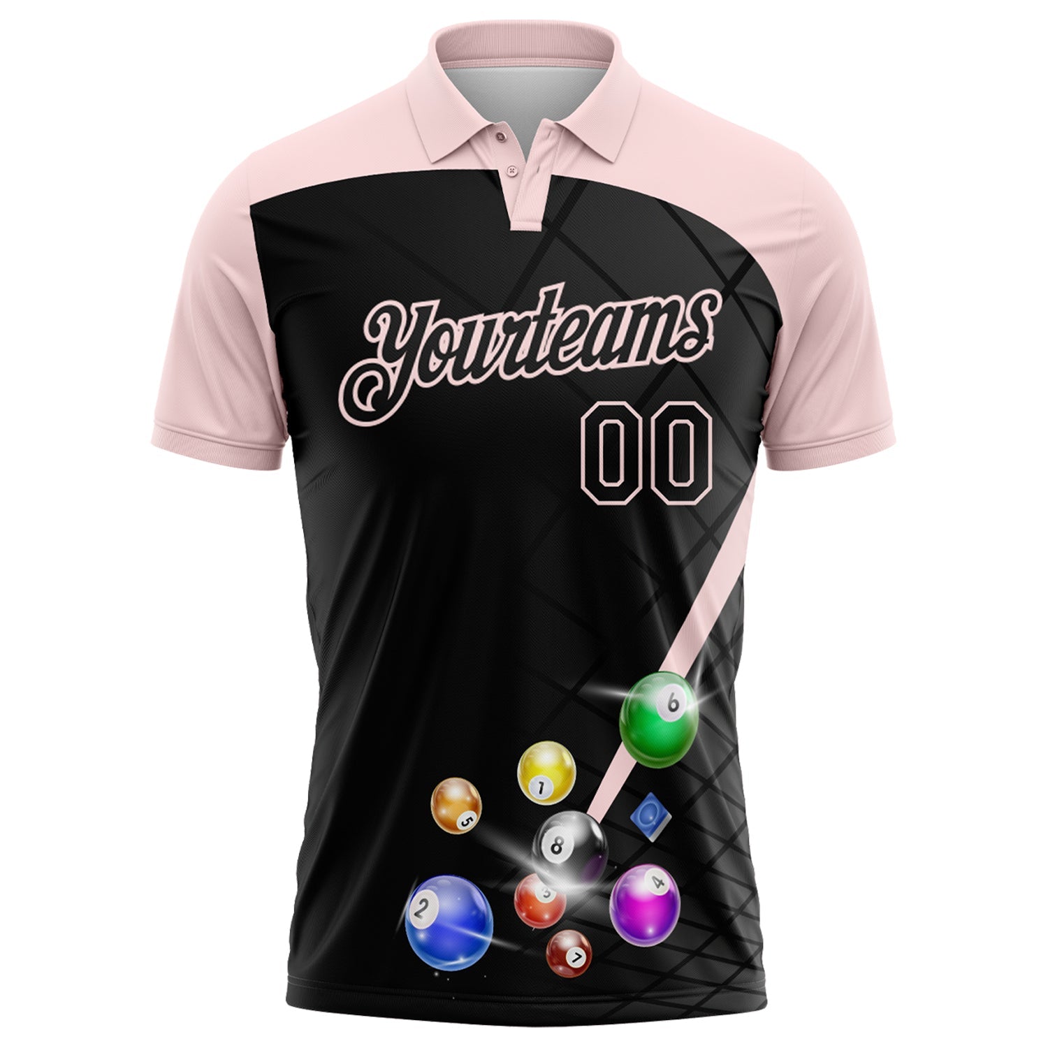 Custom Black-Light Pink Billiard Balls Performance Polo Shirt view 2