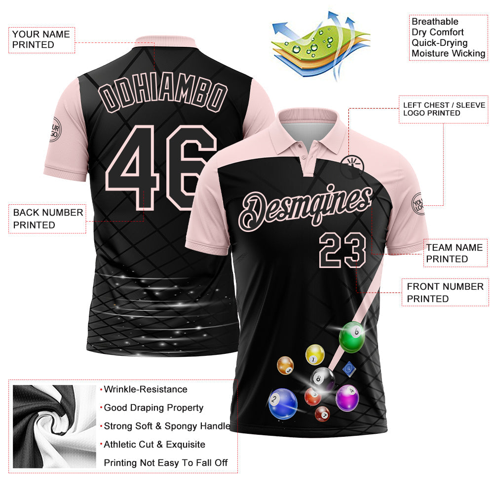 Custom Black-Light Pink Billiard Balls Performance Polo Shirt view 3