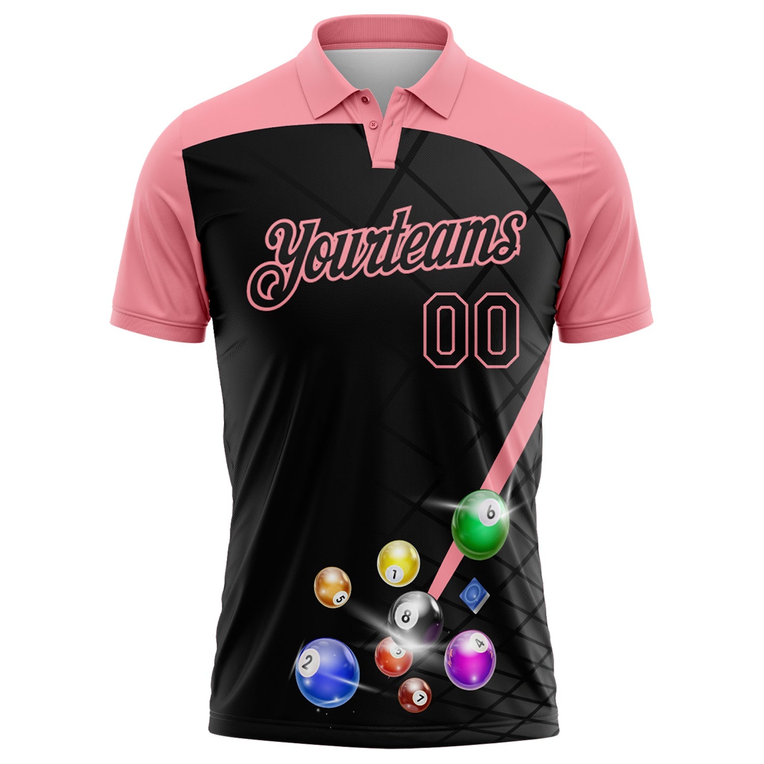 Custom Black-Medium Pink Billiard Balls Performance Polo Shirt view 2