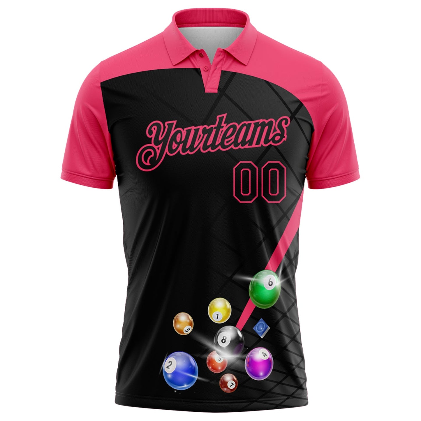 Custom Black-Neon Pink Billiard Balls Performance Polo Shirt view 2