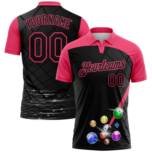 Custom Black-Neon Pink Billiard Balls Performance Polo Shirt - Main View