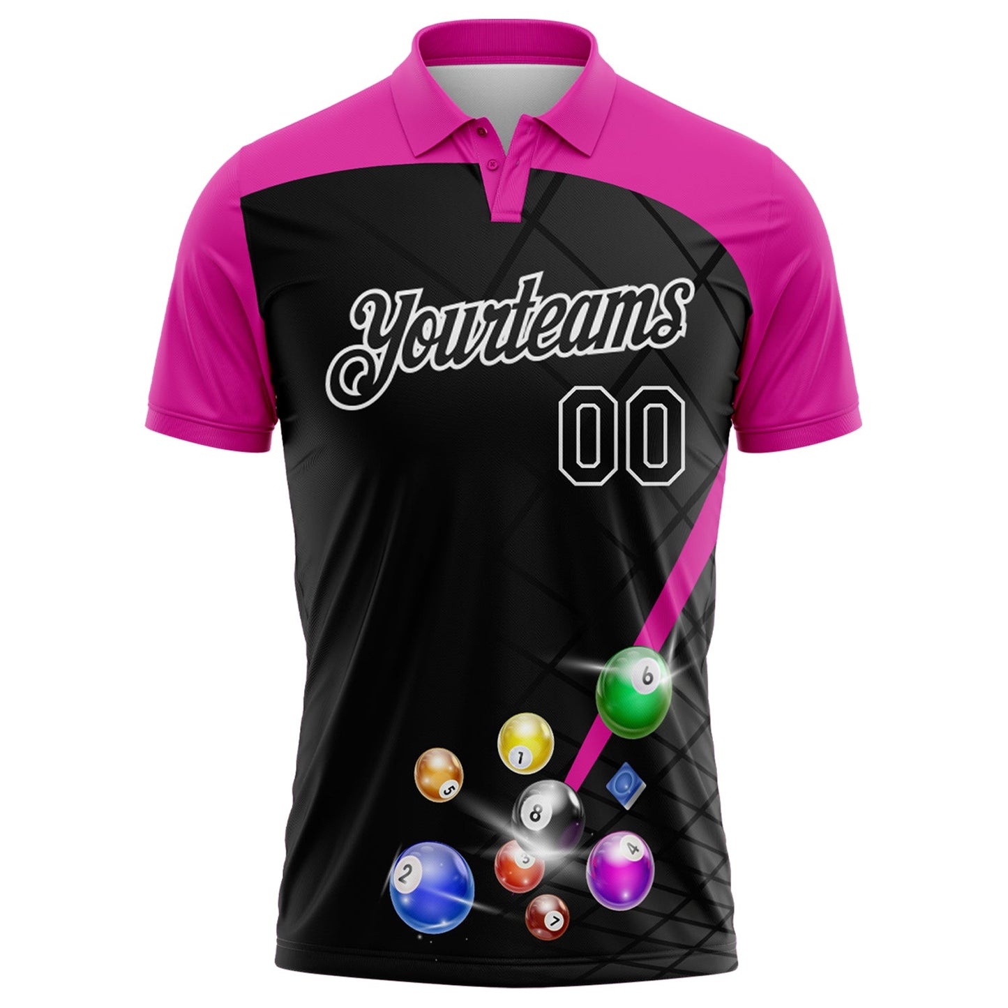 Custom Black Deep Pink-White Billiard Balls Performance Polo Shirt view 2