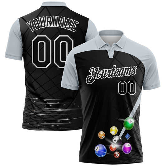 Custom Black Silver-White Billiard Balls Performance Polo Shirt - Main View