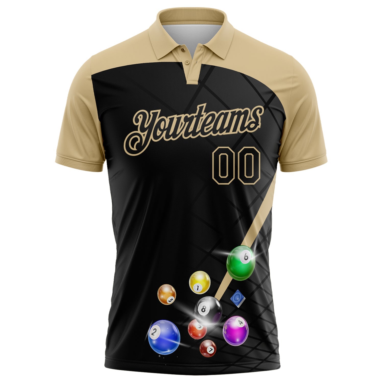 Custom Black-Vegas Gold Billiard Balls Performance Polo Shirt view 2