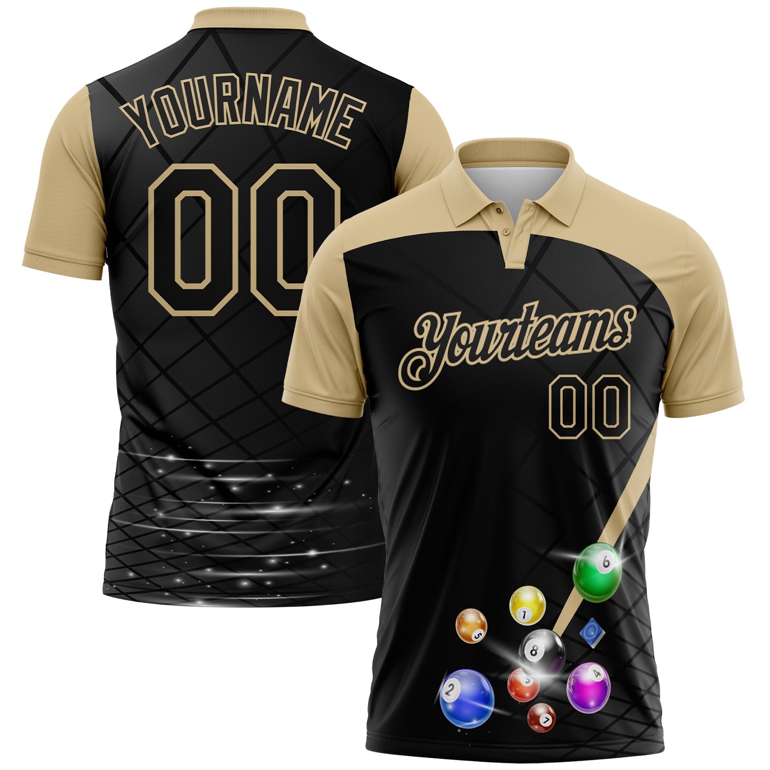 Custom Black-Vegas Gold Billiard Balls Performance Polo Shirt - Main View