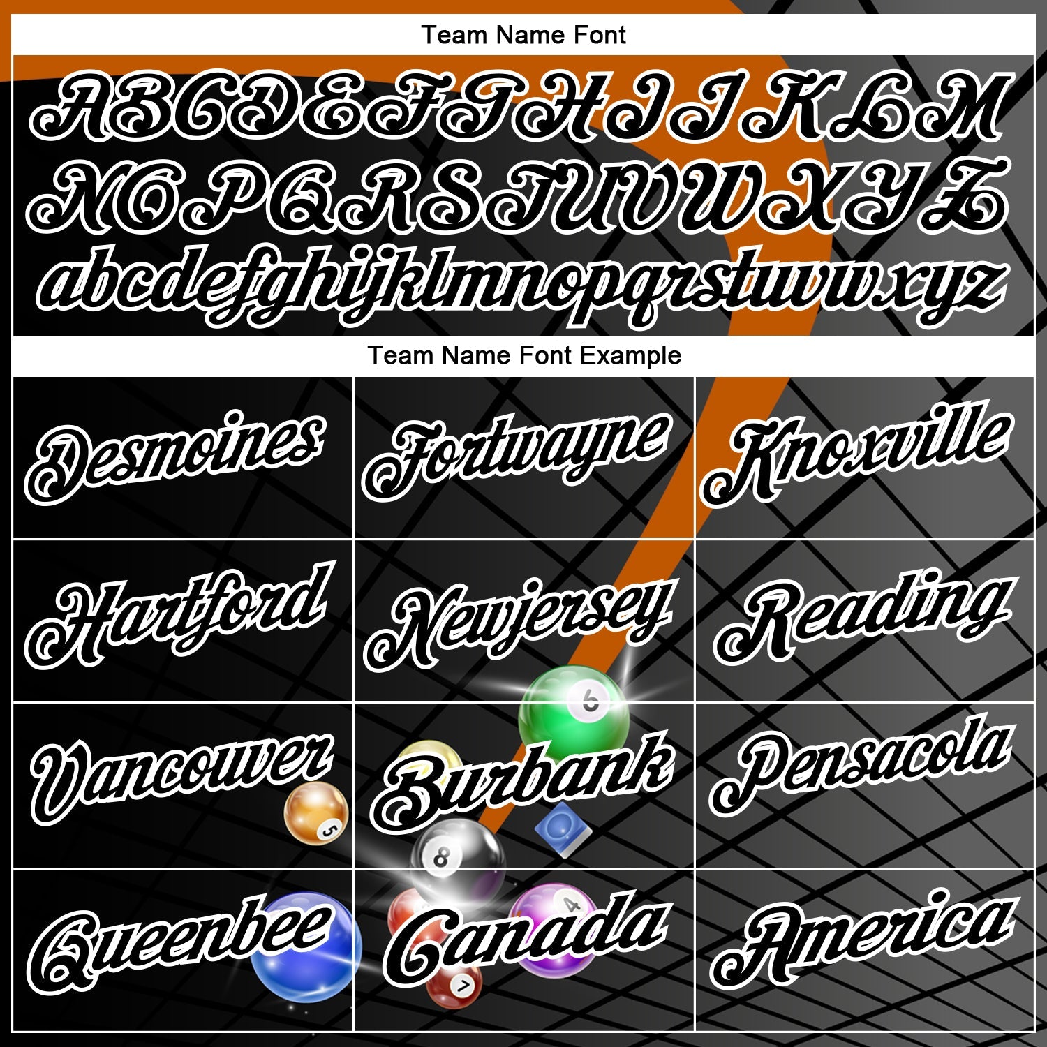 Custom Black Texas Orange-White Billiard Balls Geometric Grid Performance Polo Shirt view 4