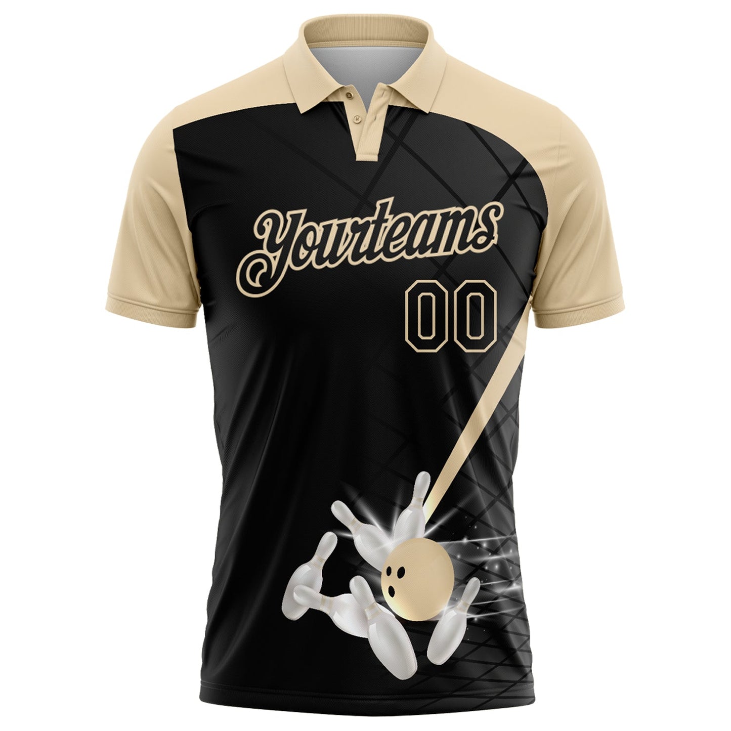 Custom Black-City Cream Bowling Geometric Grid Performance Polo Shirt view 2