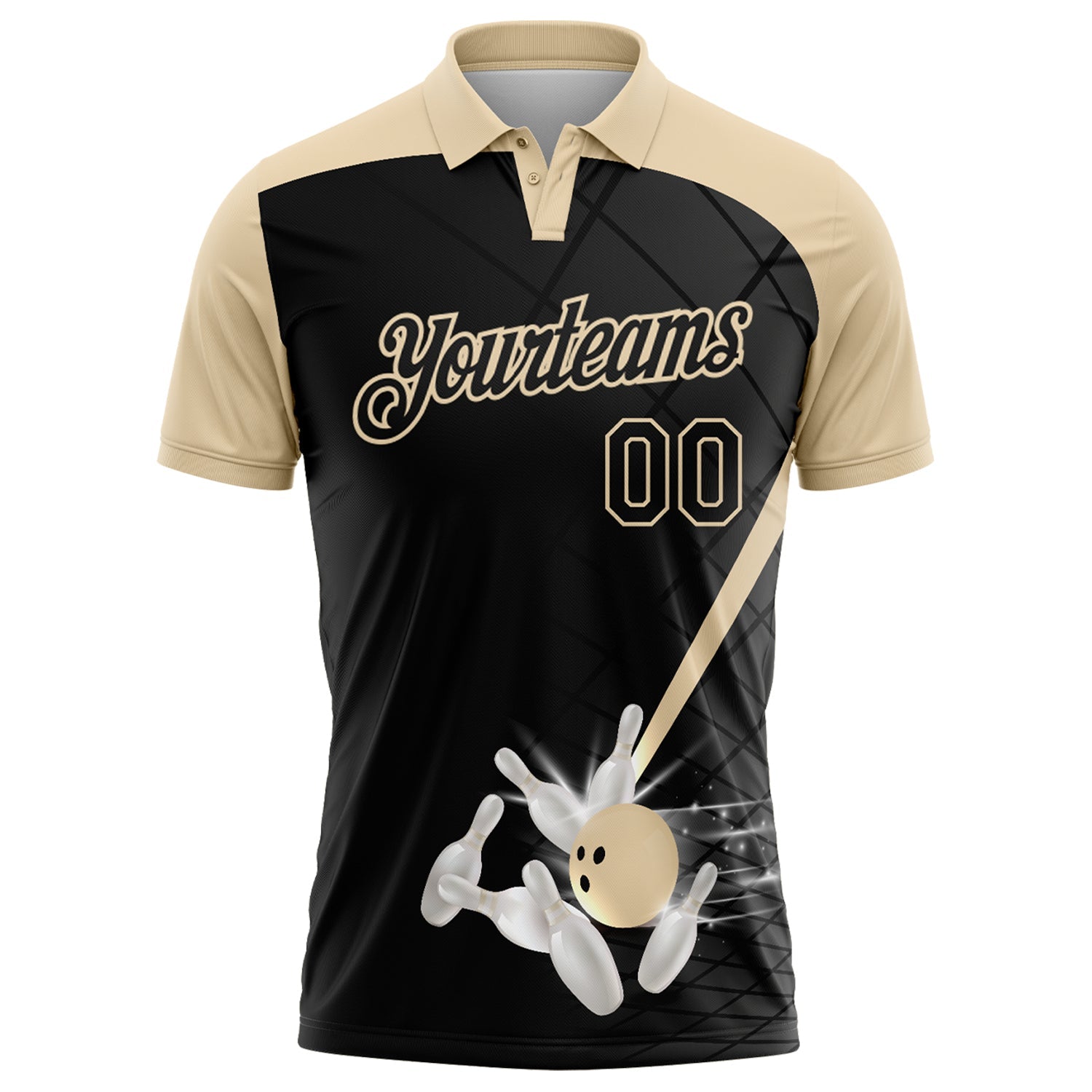 Custom Black-City Cream Bowling Geometric Grid Performance Polo Shirt view 2