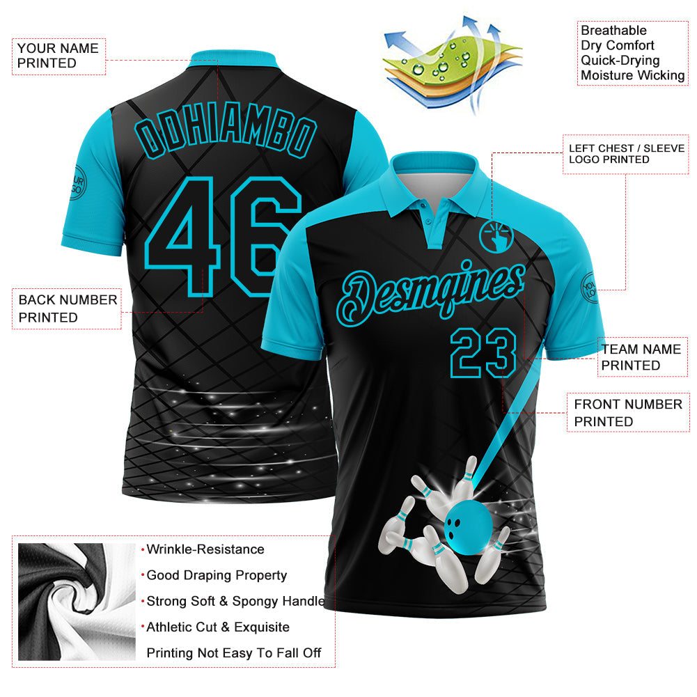 Custom Black-Lakes Blue Bowling Geometric Grid Performance Polo Shirt view 3