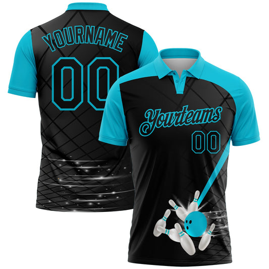 Custom Black-Lakes Blue Bowling Geometric Grid Performance Polo Shirt - Main View