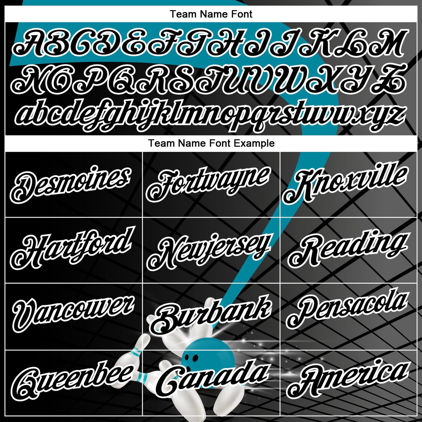 Custom Black Teal-White Bowling Geometric Grid Performance Polo Shirt view 4