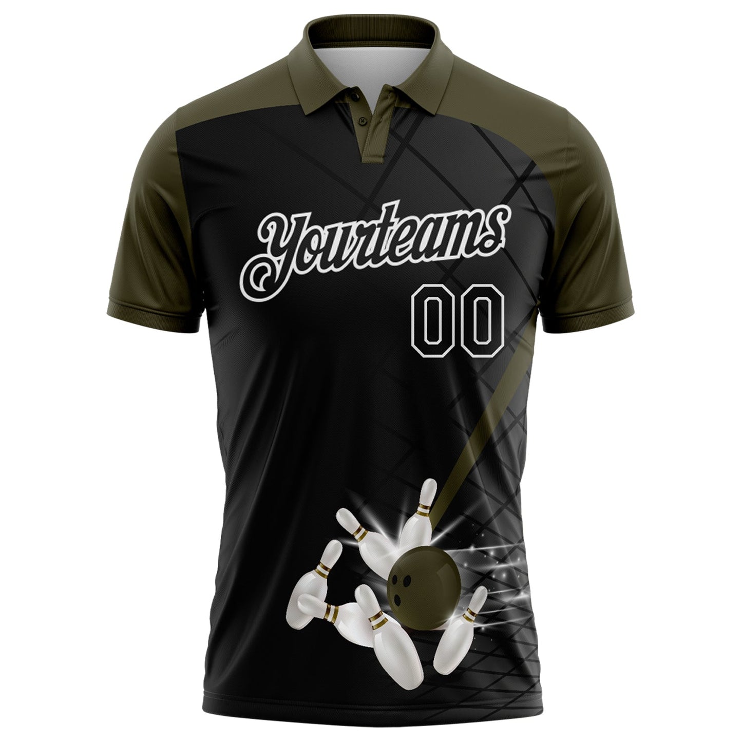 Custom Black Olive-White Bowling Geometric Grid Performance Polo Shirt view 2
