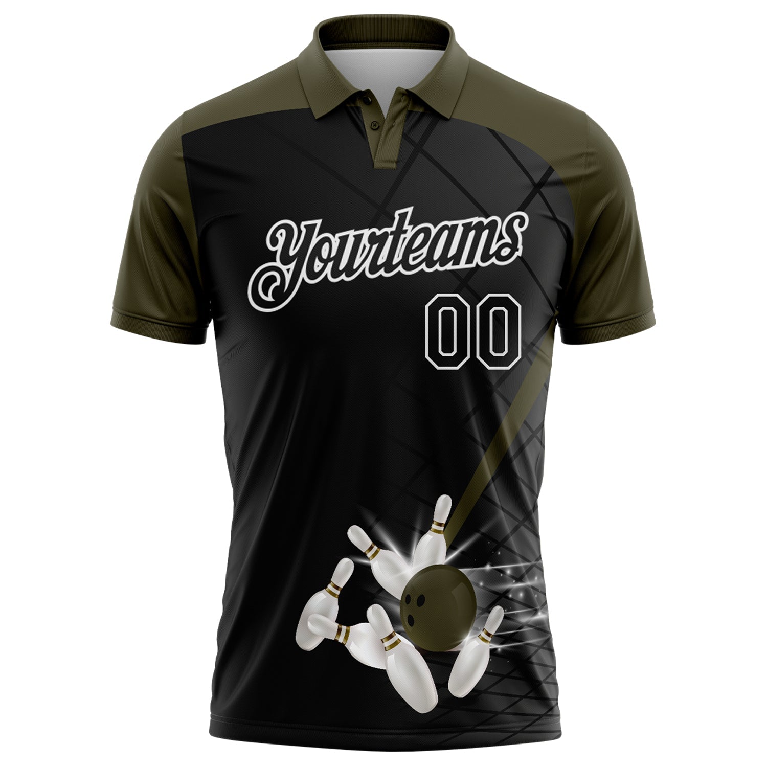 Custom Black Olive-White Bowling Geometric Grid Performance Polo Shirt view 2