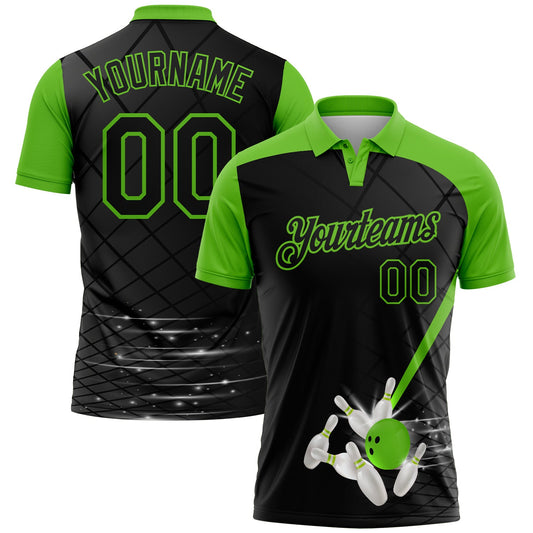 Custom Black-Aurora Green Bowling Geometric Grid Performance Polo Shirt - Main View