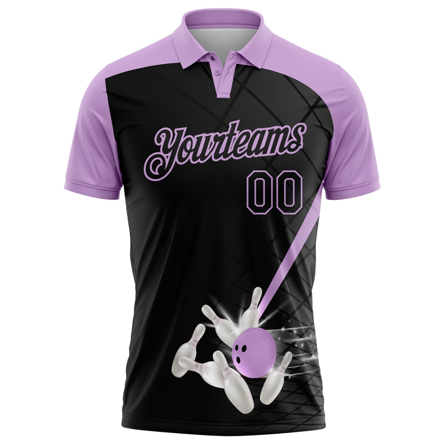 Custom Black-Light Purple Bowling Geometric Grid Performance Polo Shirt view 2