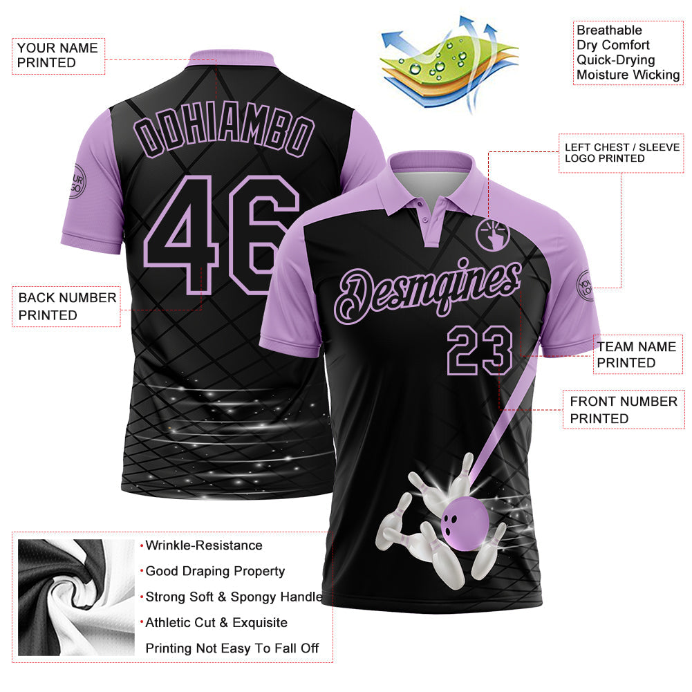 Custom Black-Light Purple Bowling Geometric Grid Performance Polo Shirt view 3