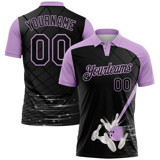 Custom Black-Light Purple Bowling Geometric Grid Performance Polo Shirt - Main View