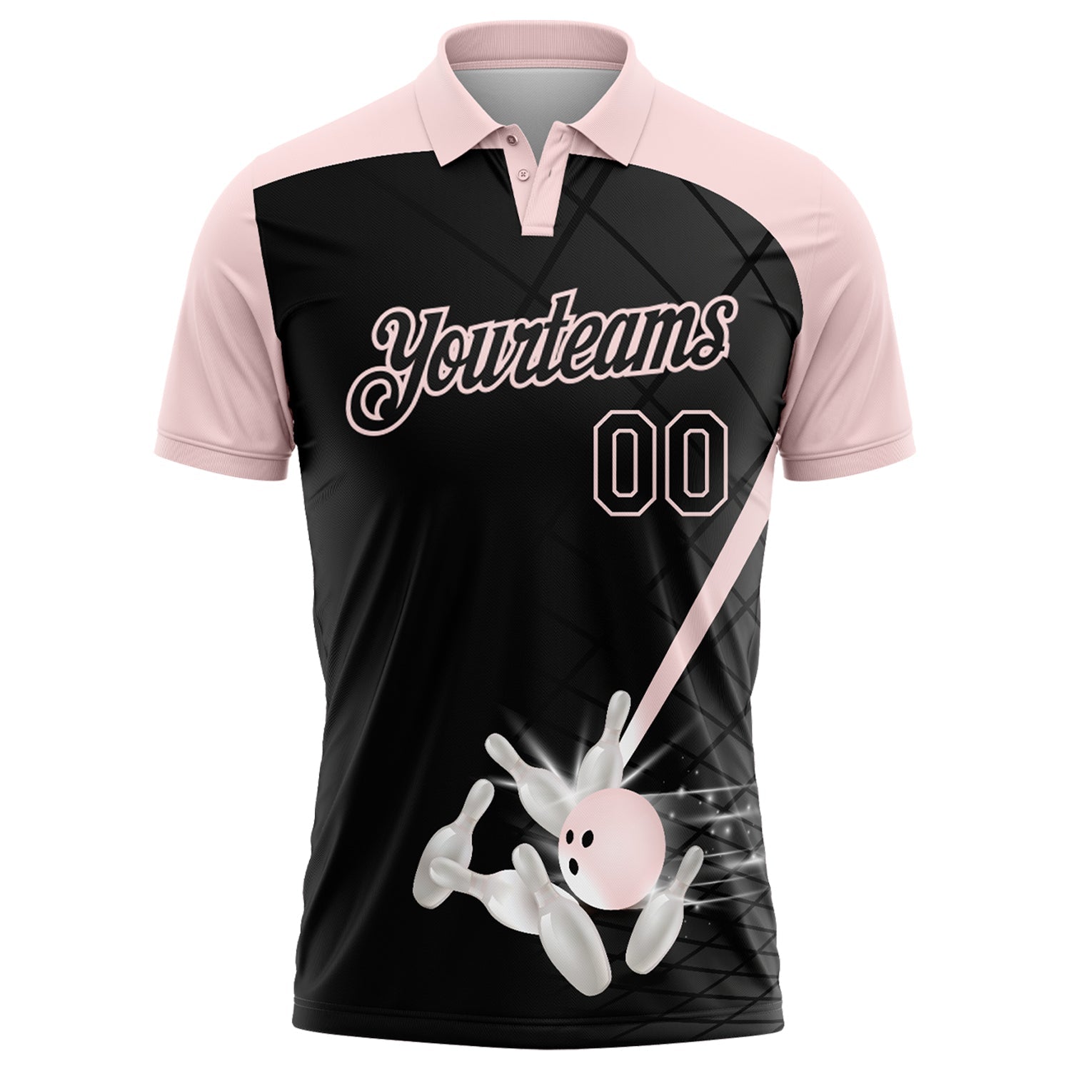 Custom Black-Light Pink Bowling Geometric Grid Performance Polo Shirt view 2