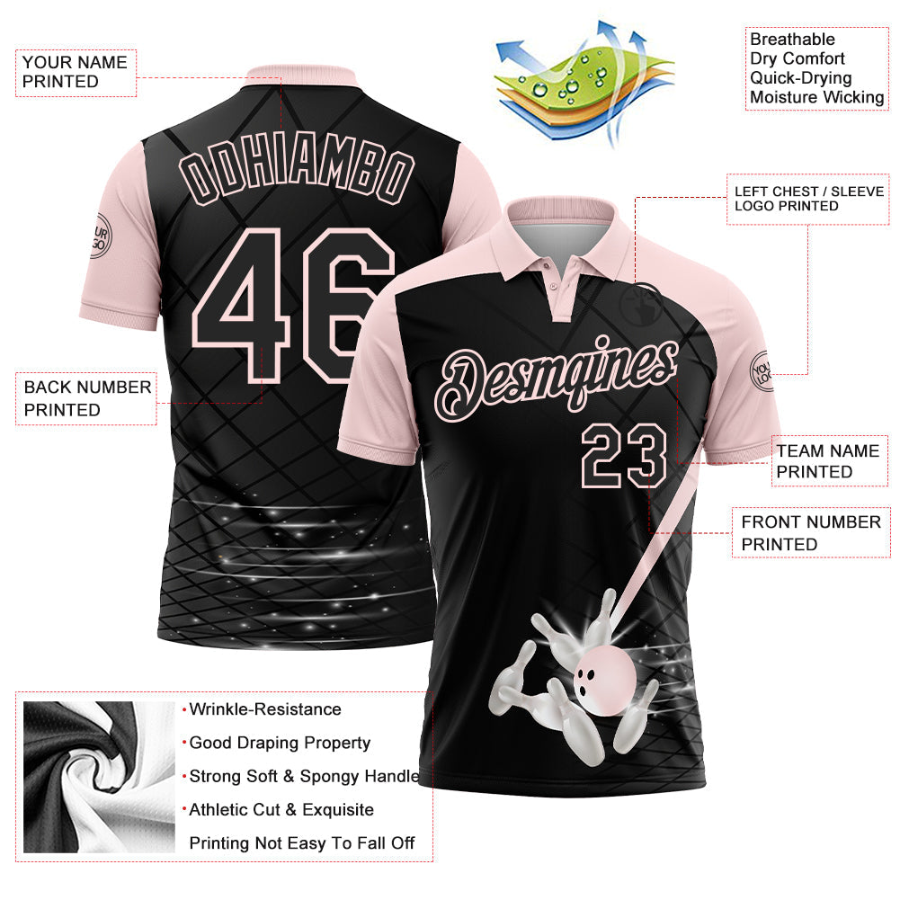Custom Black-Light Pink Bowling Geometric Grid Performance Polo Shirt view 3