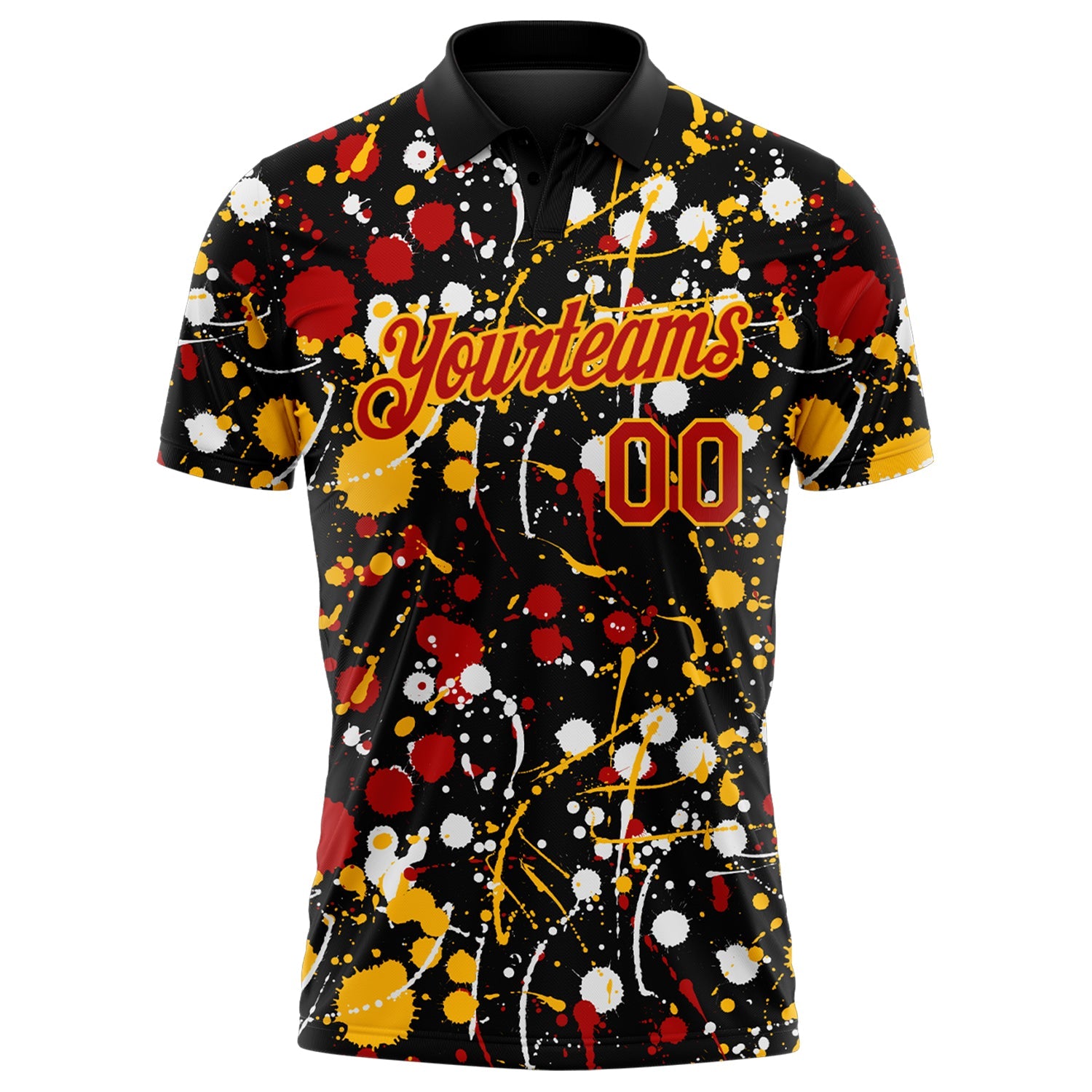 Custom Graffiti Pattern Red Black Gold-White Vibrant Multi-Color Abstract Splatter Performance Polo Shirt view 2