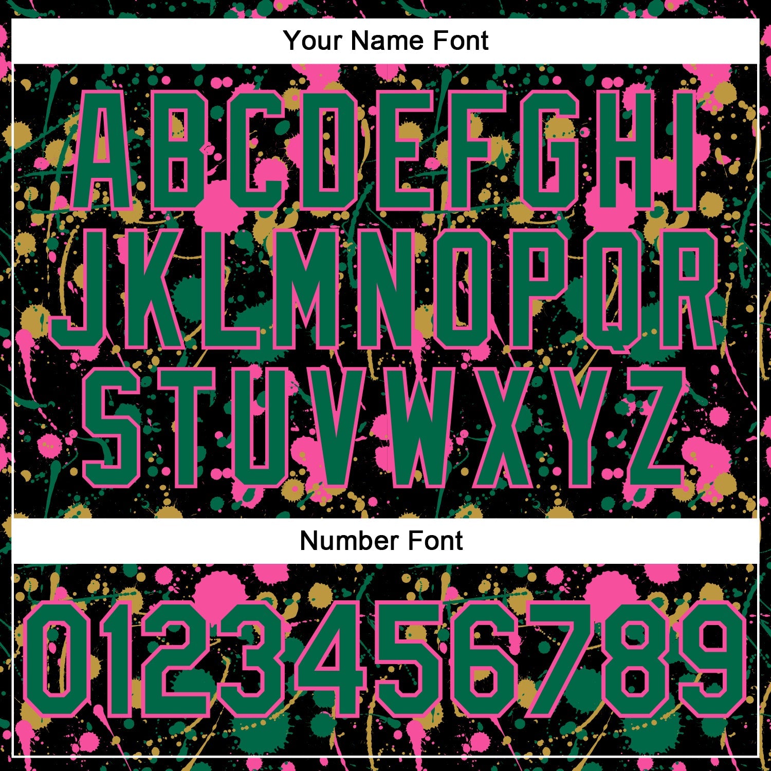 Custom Graffiti Pattern Kelly Green Black Pink-Old Gold Vibrant Multi-Color Abstract Splatter Performance Polo Shirt view 5