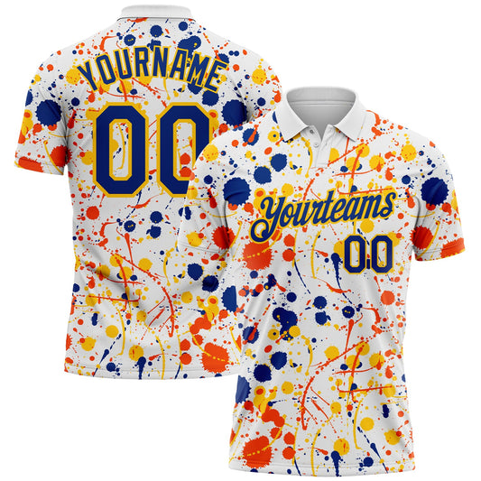 Custom Graffiti Pattern Royal White Orange-Yellow Vibrant Multi-Color Abstract Splatter Performance Polo Shirt - Main View