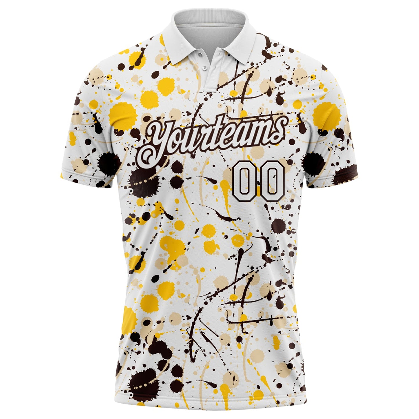 Custom Graffiti Pattern White Yellow Brown-City Cream Vibrant Multi-Color Abstract Splatter Performance Polo Shirt view 2