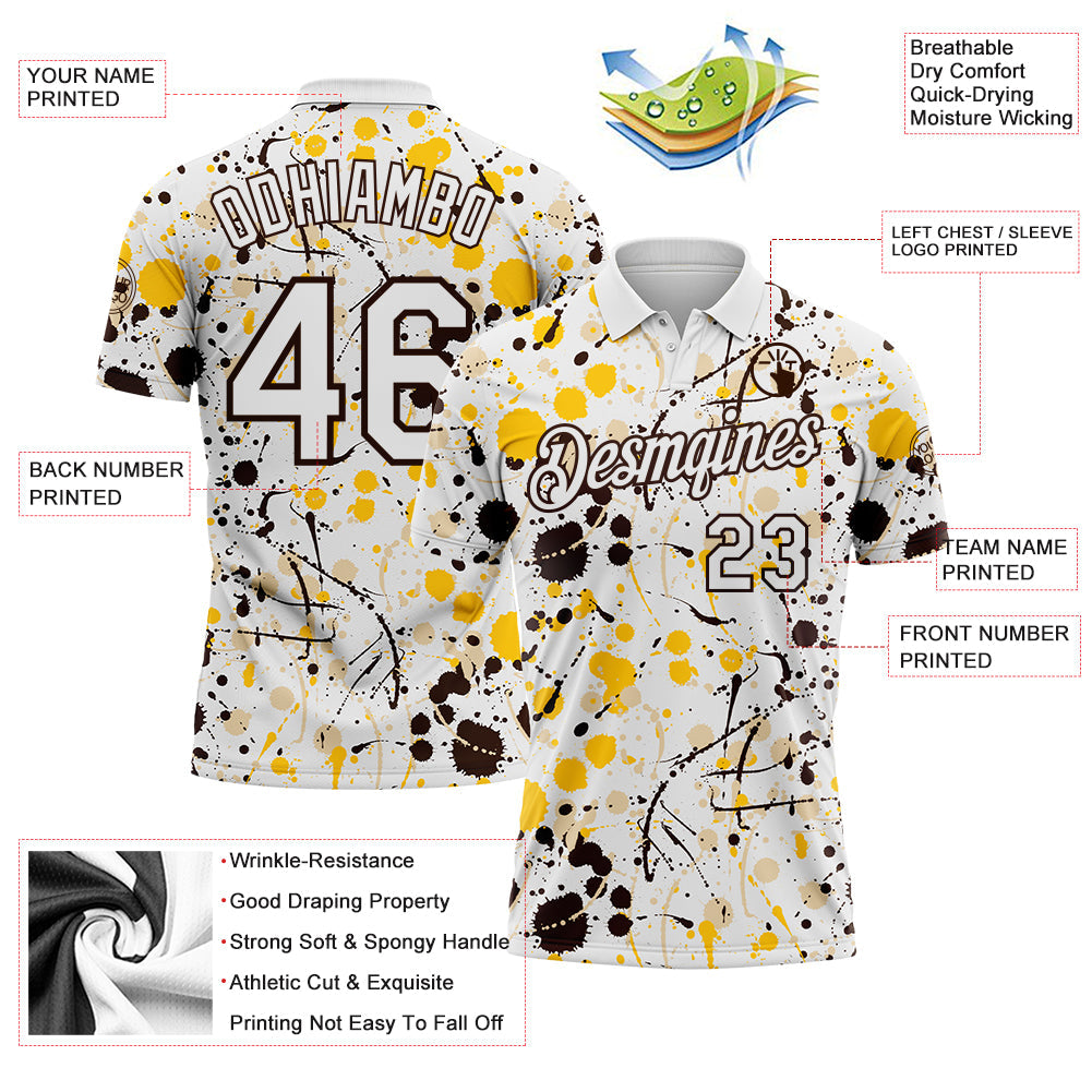 Custom Graffiti Pattern White Yellow Brown-City Cream Vibrant Multi-Color Abstract Splatter Performance Polo Shirt view 3