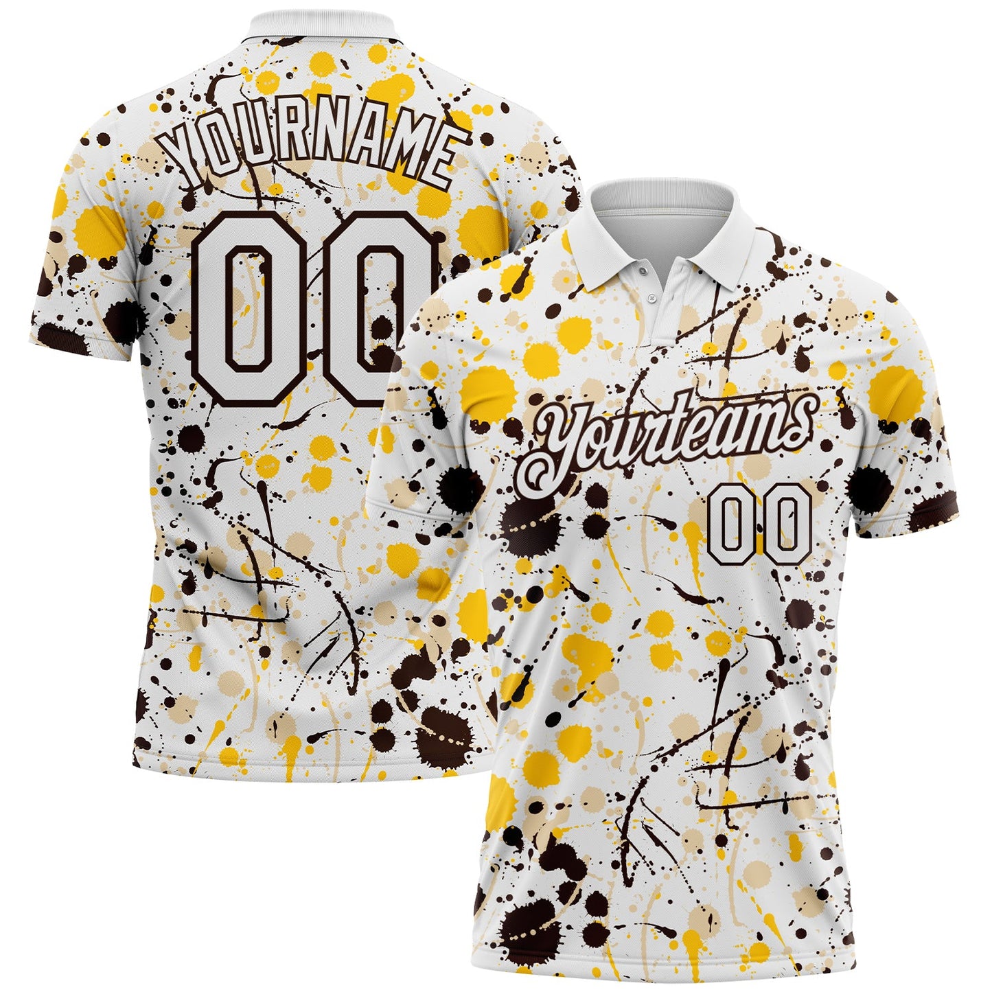 Custom Graffiti Pattern White Yellow Brown-City Cream Vibrant Multi-Color Abstract Splatter Performance Polo Shirt - Main View
