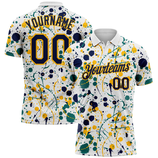 Custom Graffiti Pattern Navy White Teal-Gold Vibrant Multi-Color Abstract Splatter Performance Polo Shirt - Main View