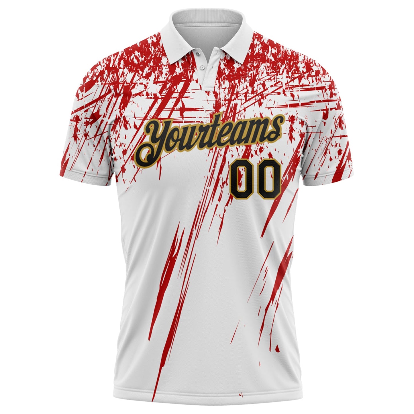 Custom White Black Red-Old Gold Distressed Scratch Brush Stroke Performance Polo Shirt view 2