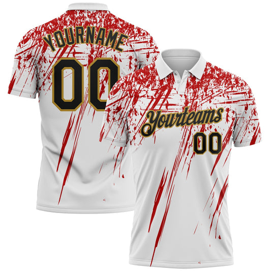 Custom White Black Red-Old Gold Distressed Scratch Brush Stroke Performance Polo Shirt - Main View