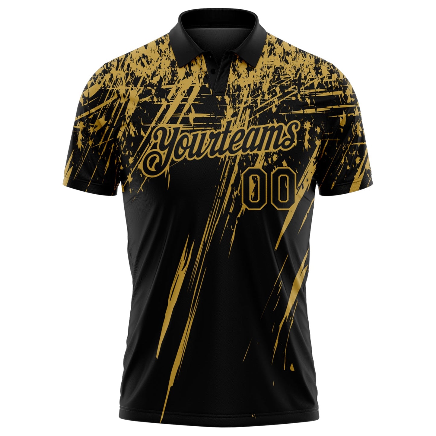 Custom Black-Old Gold Distressed Scratch Brush Stroke Performance Polo Shirt view 2