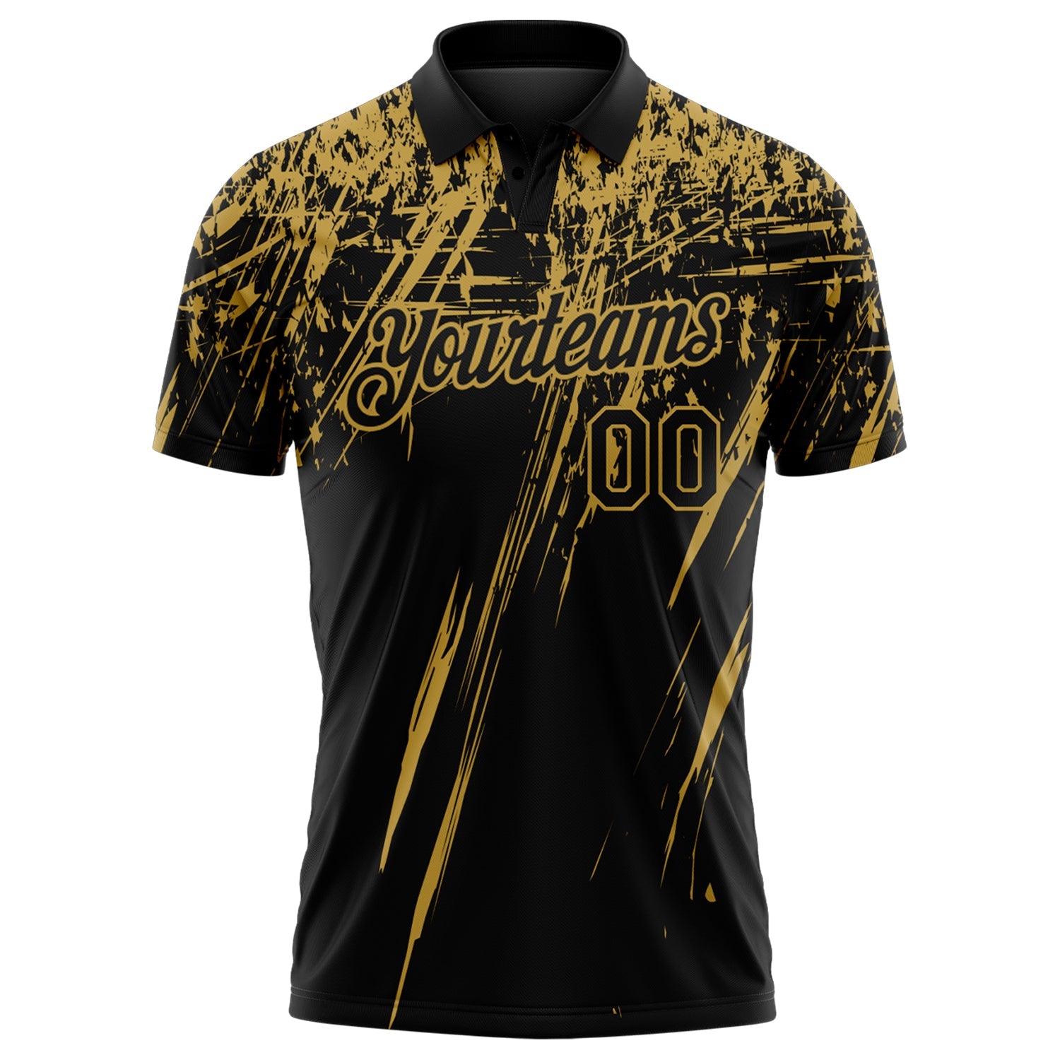 Custom Black-Old Gold Distressed Scratch Brush Stroke Performance Polo Shirt view 2