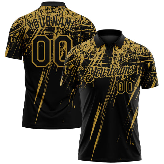 Custom Black-Old Gold Distressed Scratch Brush Stroke Performance Polo Shirt - Main View