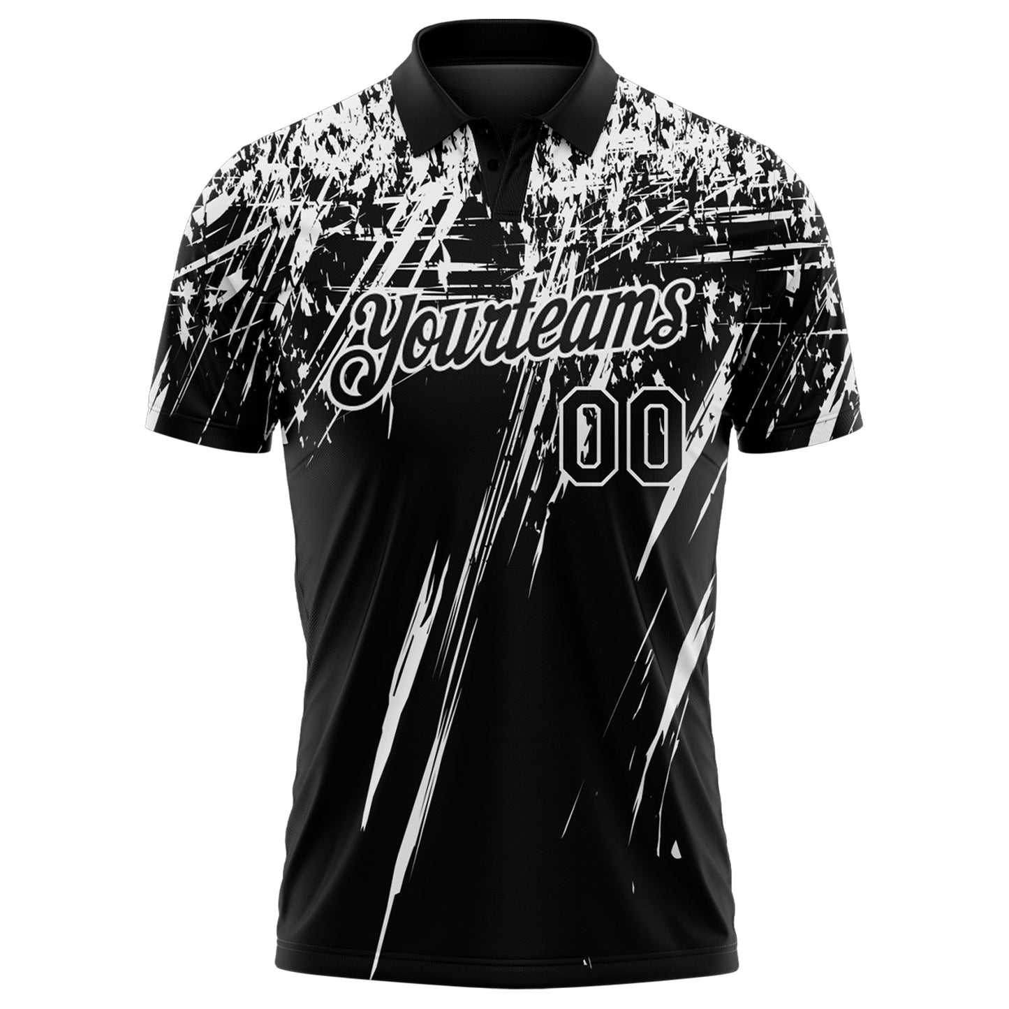 Custom Black-White Distressed Scratch Brush Stroke Performance Polo Shirt view 2