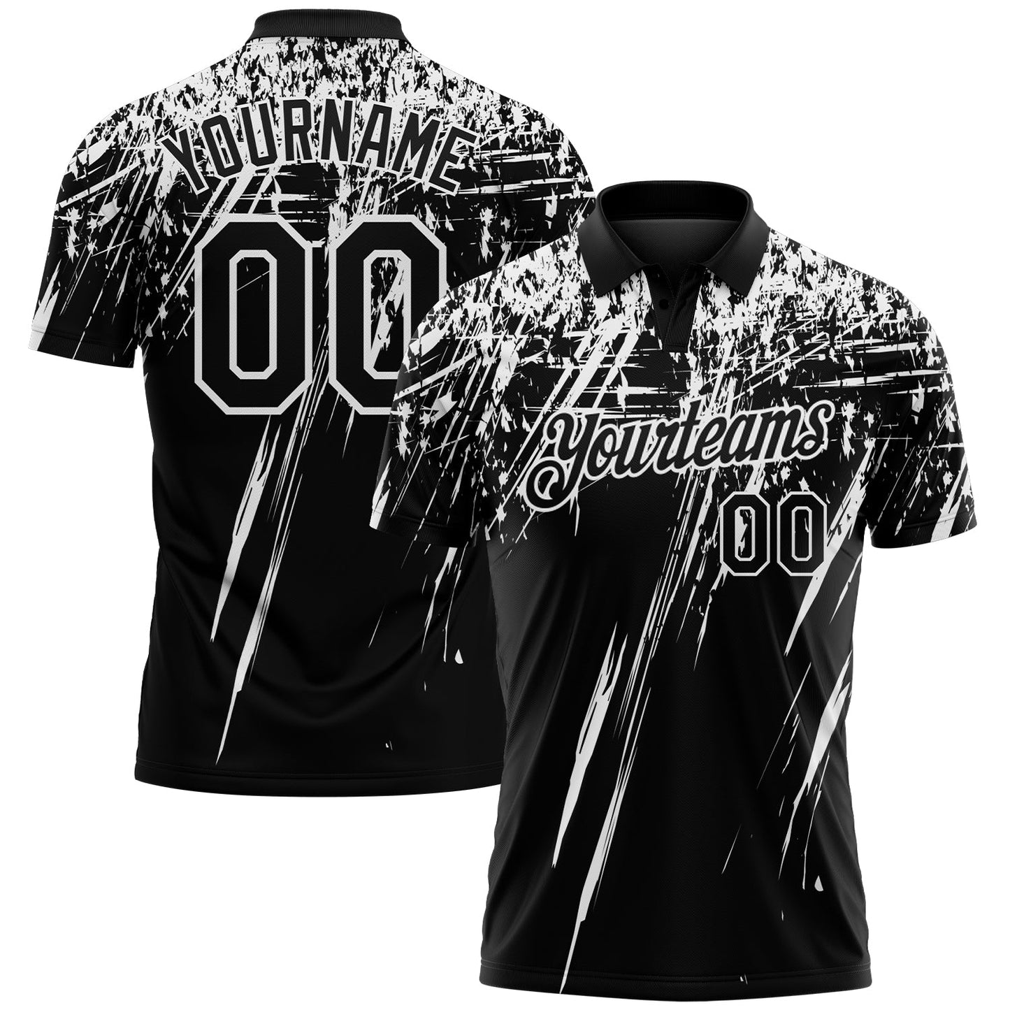 Custom Black-White Distressed Scratch Brush Stroke Performance Polo Shirt - Main View