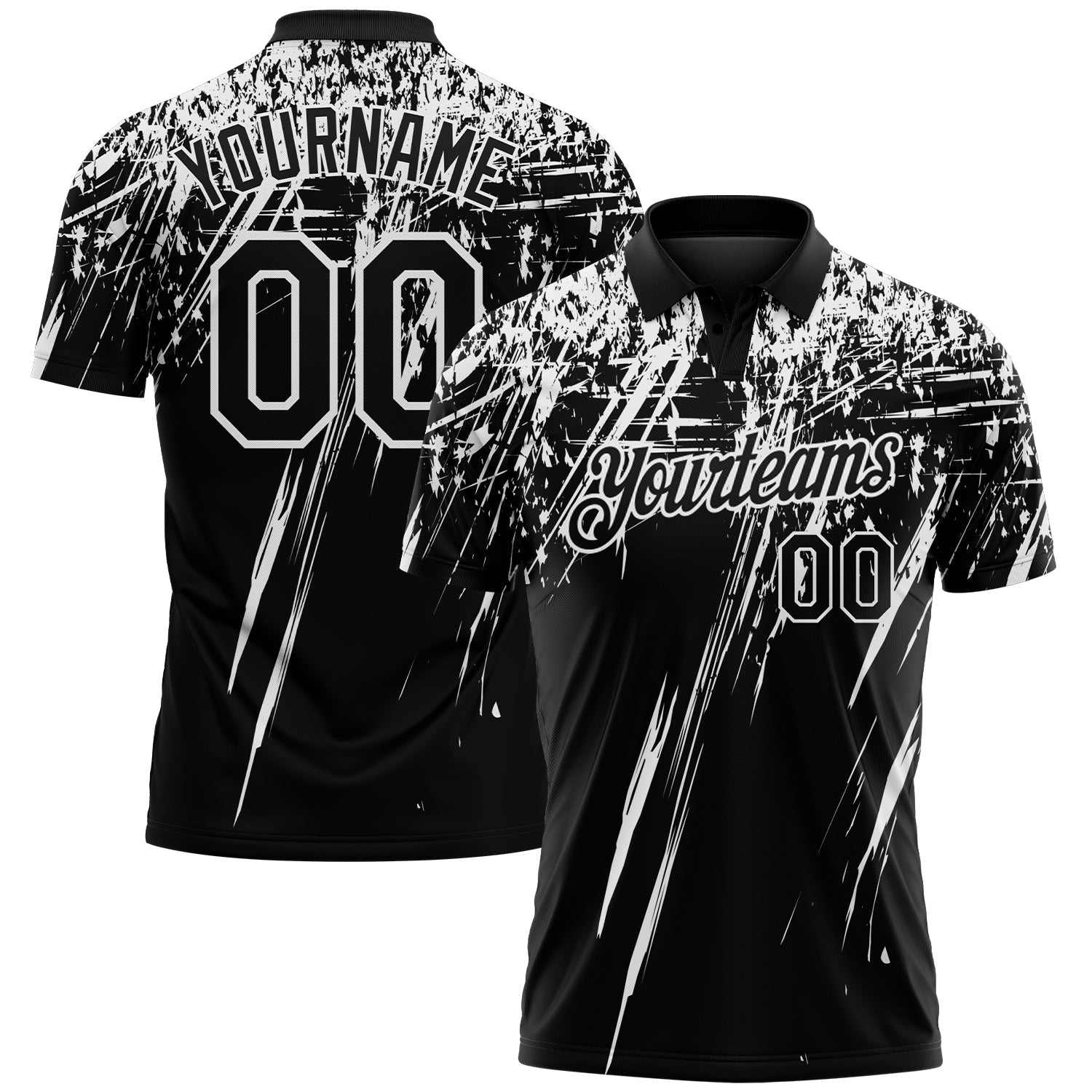 Custom Black-White Distressed Scratch Brush Stroke Performance Polo Shirt - Main View