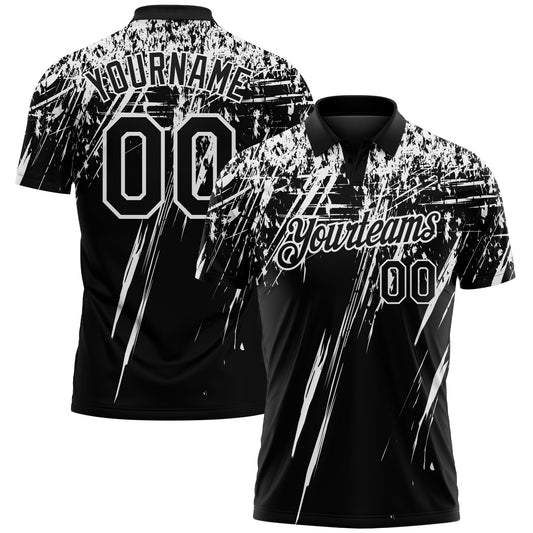 Custom Black-White Distressed Scratch Brush Stroke Performance Polo Shirt - Main View