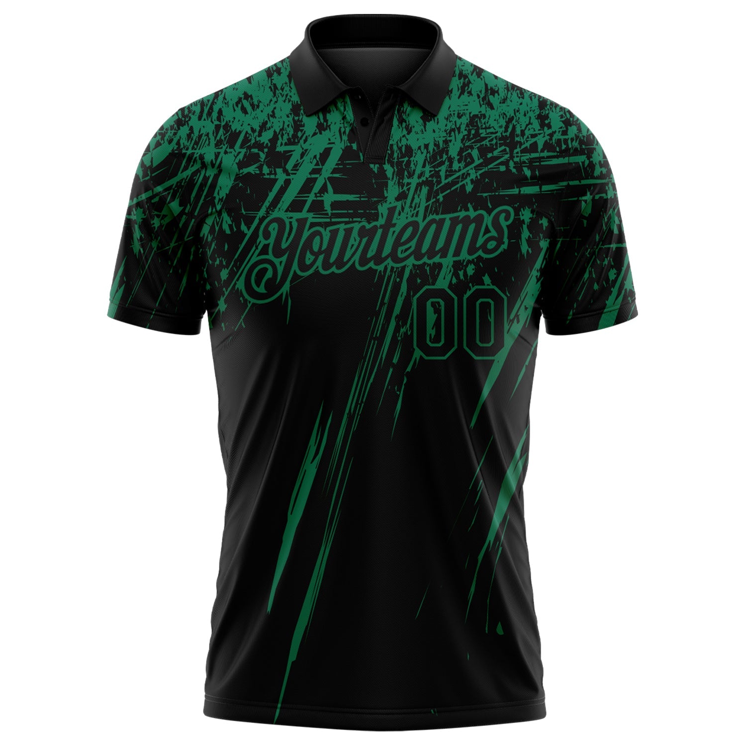 Custom Black-Kelly Green Distressed Scratch Brush Stroke Performance Polo Shirt view 2