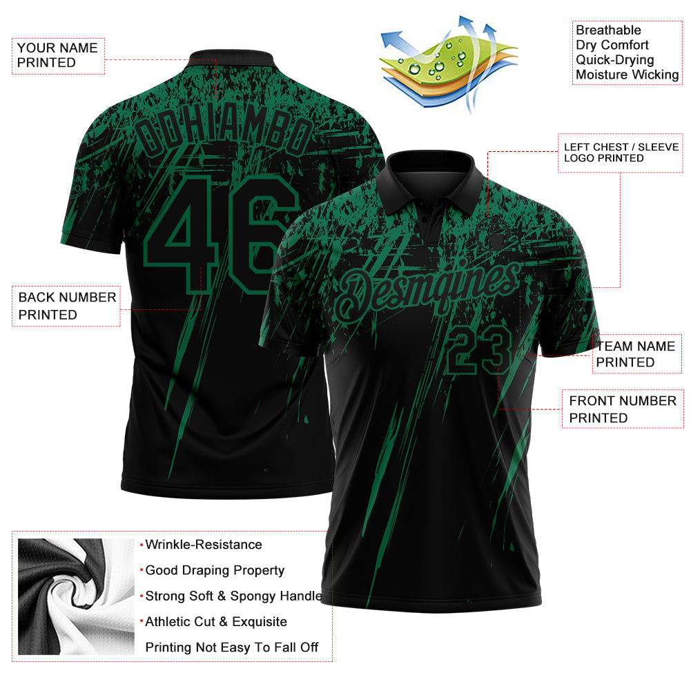 Custom Black-Kelly Green Distressed Scratch Brush Stroke Performance Polo Shirt view 3
