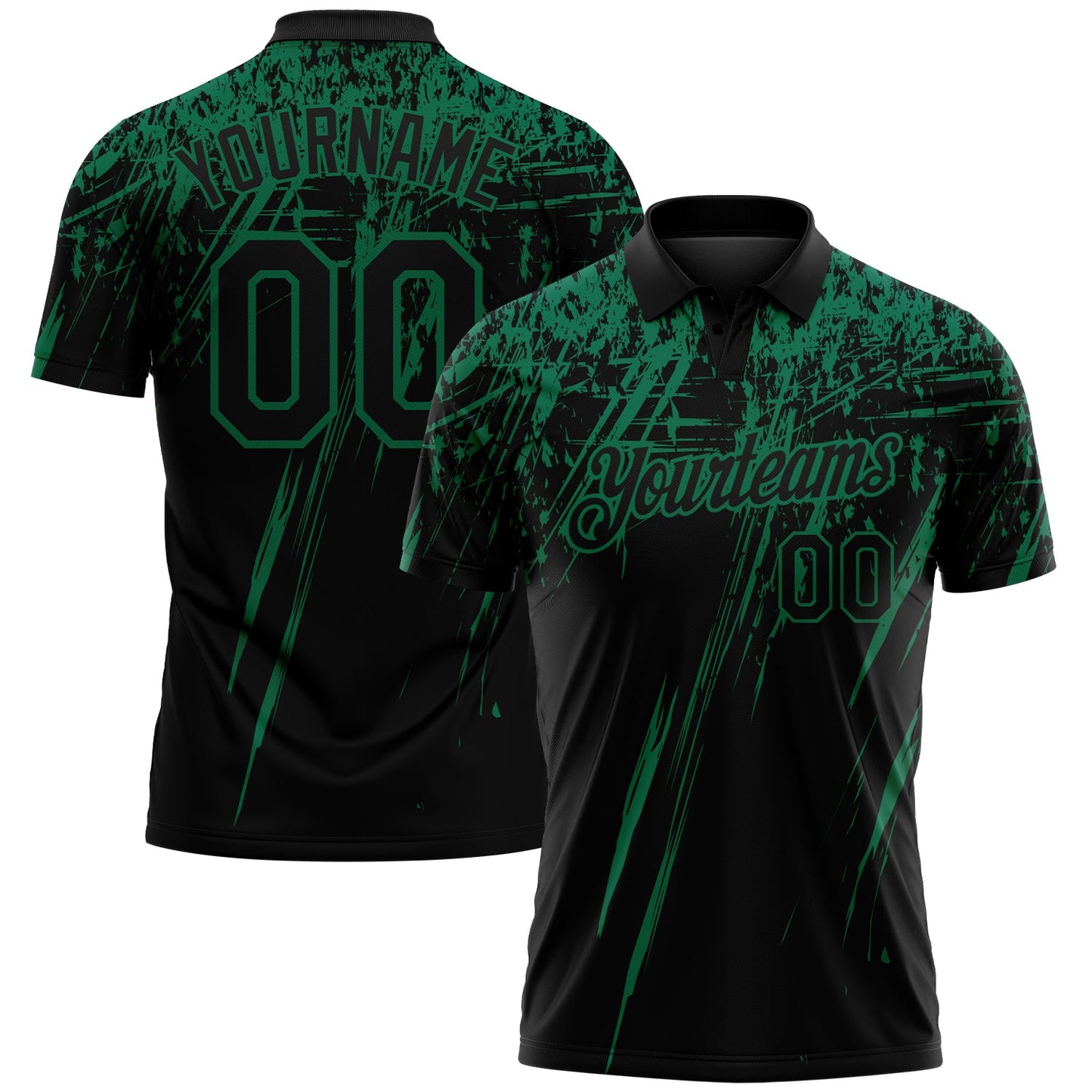 Custom Black-Kelly Green Distressed Scratch Brush Stroke Performance Polo Shirt - Main View