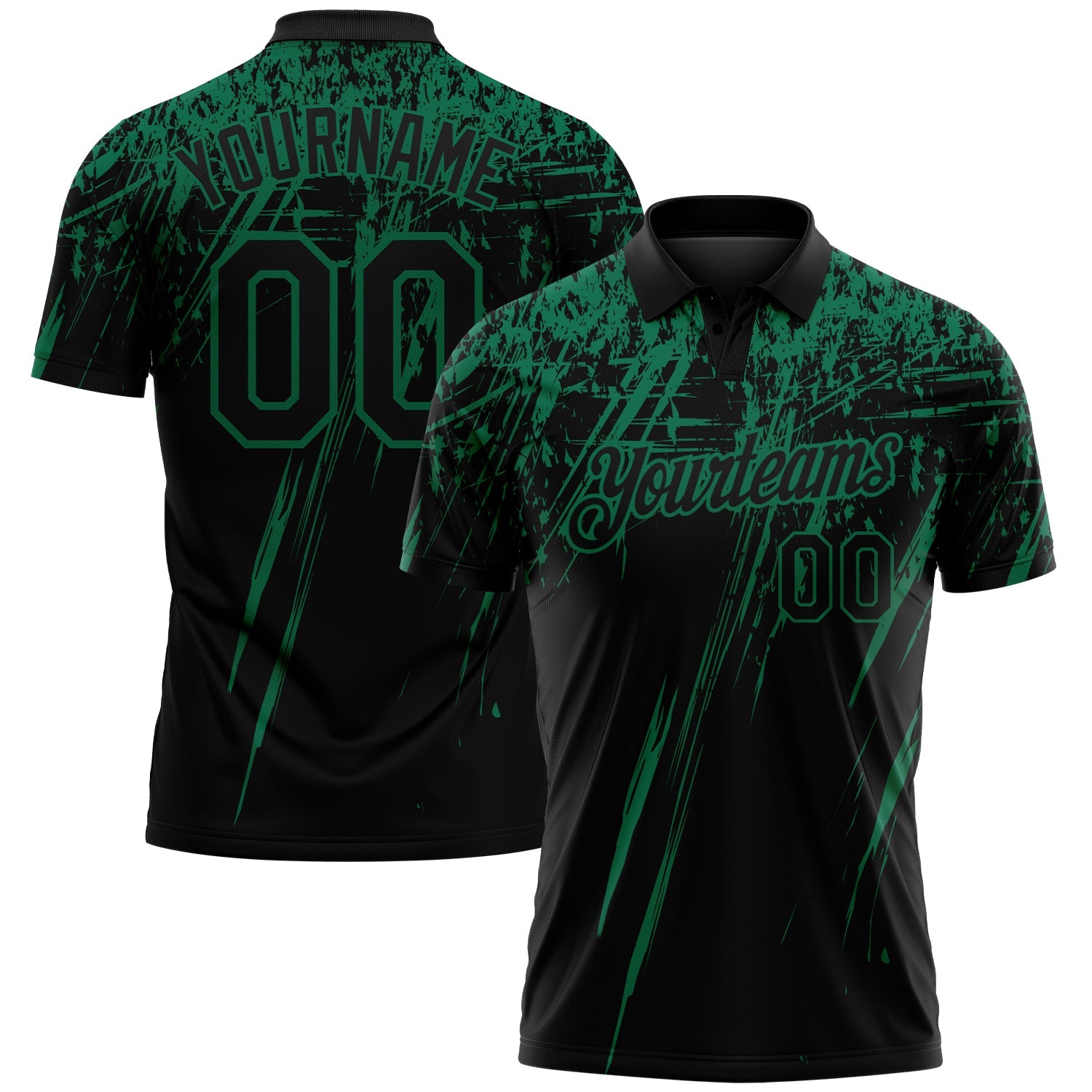 Custom Black-Kelly Green Distressed Scratch Brush Stroke Performance Polo Shirt - Main View