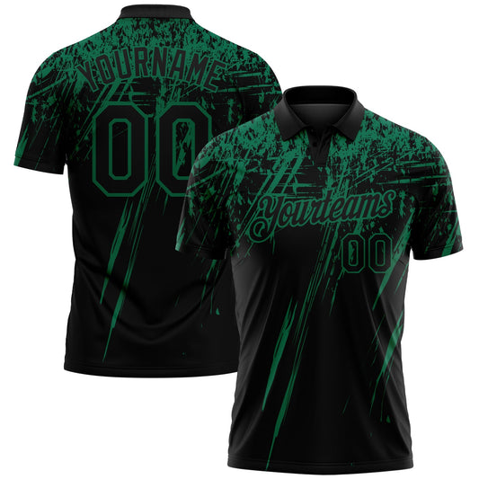 Custom Black-Kelly Green Distressed Scratch Brush Stroke Performance Polo Shirt - Main View