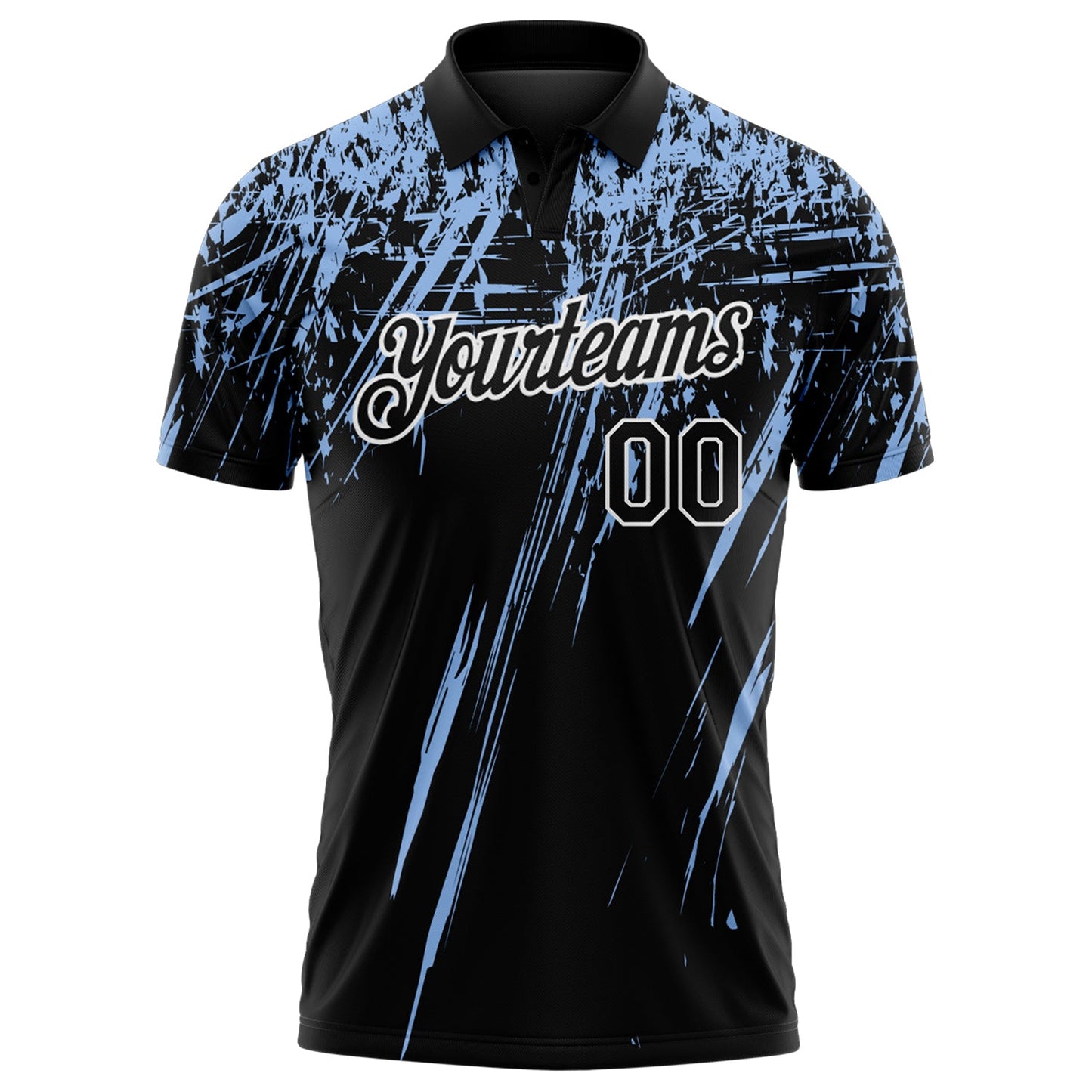 Custom Black Light Blue-White Distressed Scratch Brush Stroke Performance Polo Shirt view 2